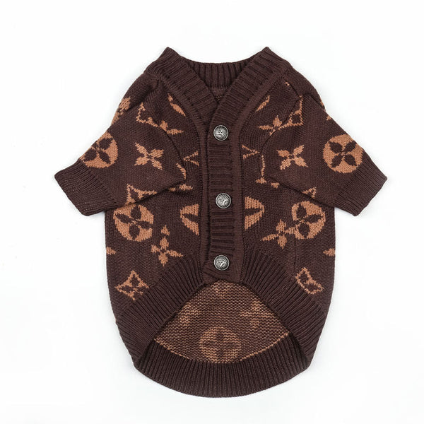 Dog Sweater Warm Knit Clothes Coffee Button Cardigan
