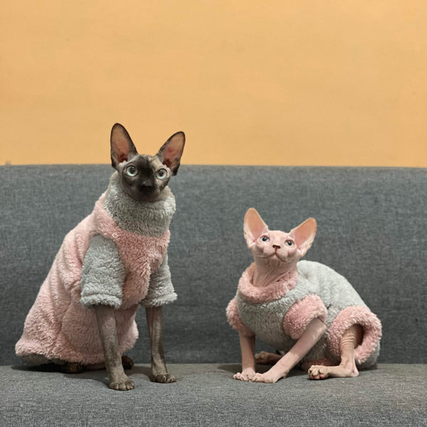 Sphynx Cat Vest Sleeveless 4Legs Highneck Fleece Coat Warm Devon Rex Clothes