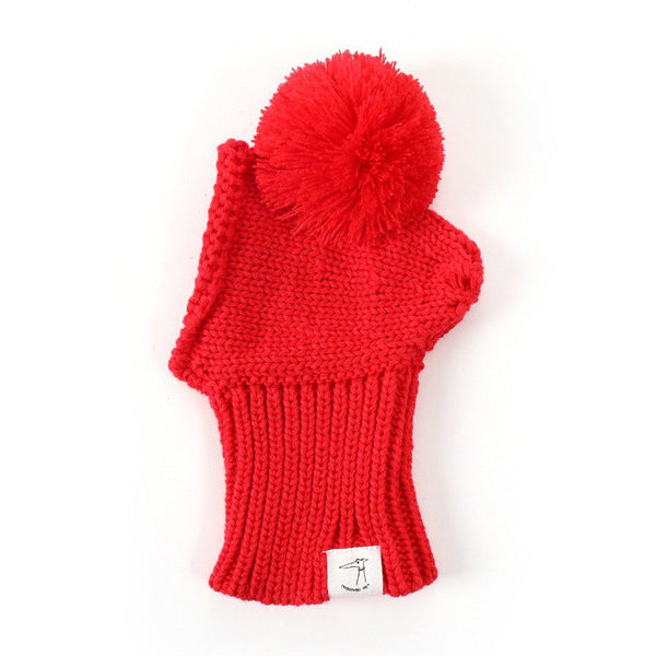 Red Pom Beanie Knitted Dog Hat