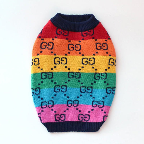 Rainbow Gucci Style Knit Sweater Dog Clothes