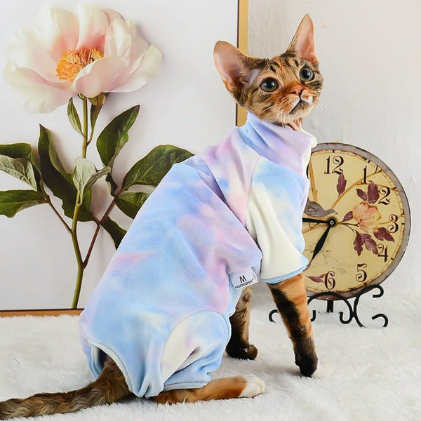 Sphynx Cat Clothes Tie Dye Turtleneck Onesie Pajama